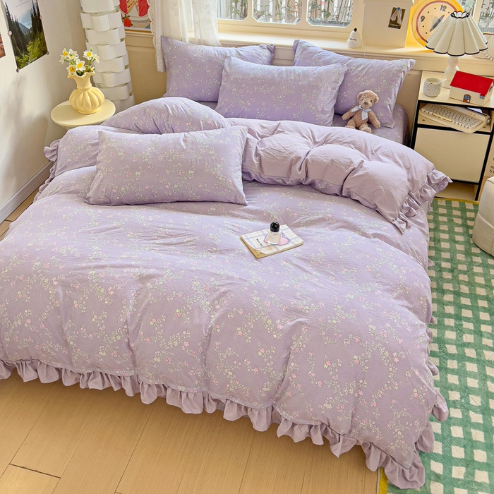 91家纺网 家纺一手货源 找家纺 （总）纽缦家纺 2025新款云感提花双层纱韩版四件套