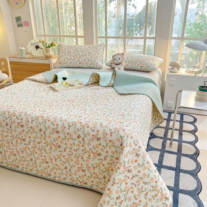 91家纺网 家纺一手货源 找家纺 恒尚居 2025新款全棉床盖床单小清新床垫床褥垫-跑量（四季款） 花千朵 2
