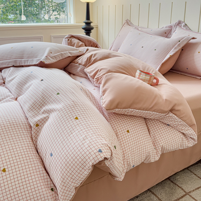 91家纺网 家纺一手货源 找家纺 可思家纺2025新款可思-简单款双层纱套件 心语粉