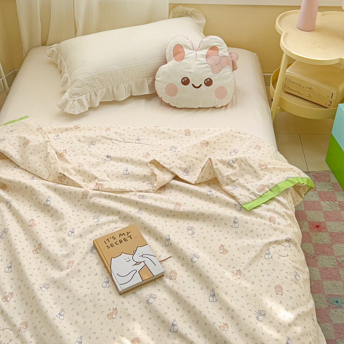 91家纺网 家纺一手货源 找家纺 十九色 2025新款液态硅胶飞边凉感奶嘴同源硅胶微重力贴身凉爽儿童夏被 小兔兔