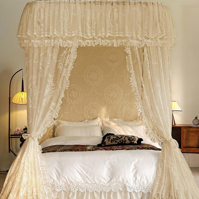 91家纺网 家纺一手货源 找家纺 都市缘蚊帐  2025新款303法式提花蕾丝蚊帐 303薇尔庄园-奶油玉
