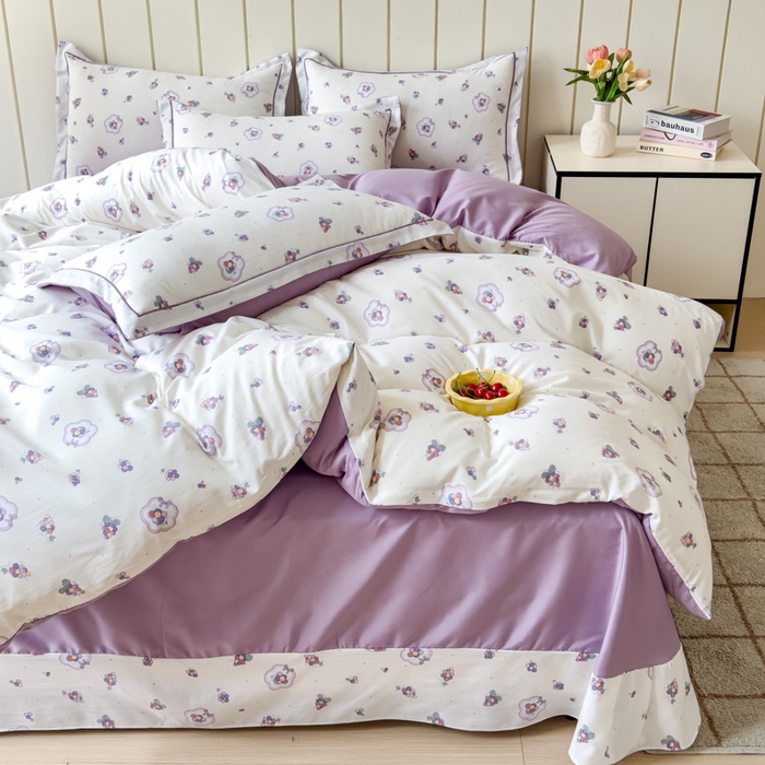 91家纺网 家纺一手货源 找家纺 可思家纺2025新款可思-简单款双层纱套件 紫葡萄