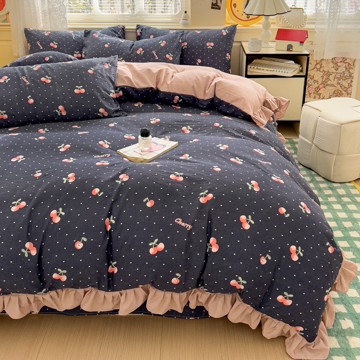 91家纺网 家纺一手货源 找家纺 纽缦家纺 2025新款云感提花双层纱韩版四件套 大吉大厘