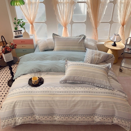 奈萝家纺2025新款全棉 小号三件套 标准四件套 幸福里蓝