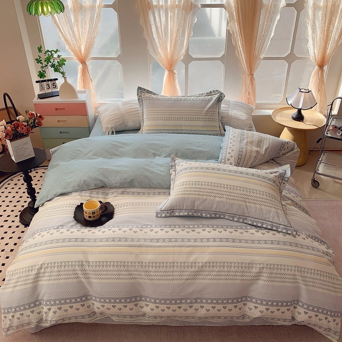 91家纺网 家纺一手货源 找家纺 奈萝家纺2025新款全棉 小号三件套 标准四件套 幸福里蓝