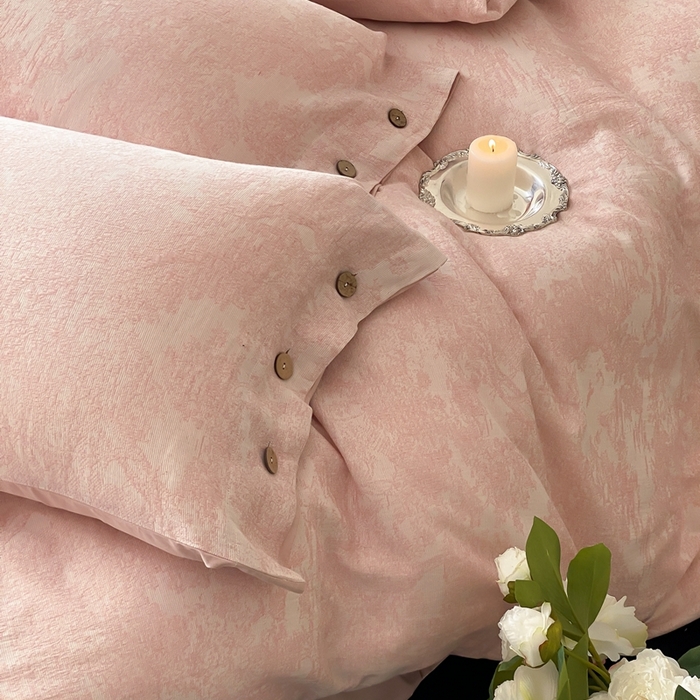 91家纺网 家纺一手货源 找家纺 旷野 2025新款全棉色织提花四件套 雾凇-粉