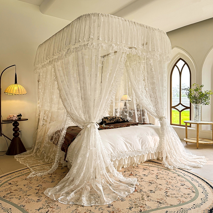 91家纺网 家纺一手货源 找家纺 都市缘蚊帐  2025新款303法式提花蕾丝蚊帐 303可可庄园-奶油白