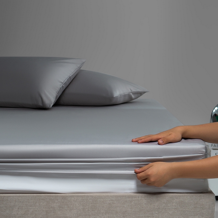 91家纺网 家纺一手货源 找家纺 蓝邻家纺 2025年新款全棉新疆长绒棉单品系列--床笠 浅灰