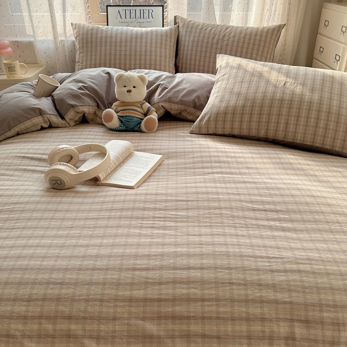 91家纺网 家纺一手货源 找家纺 雅居纺家纺 2025全棉色织水洗棉四件套 暮色灰