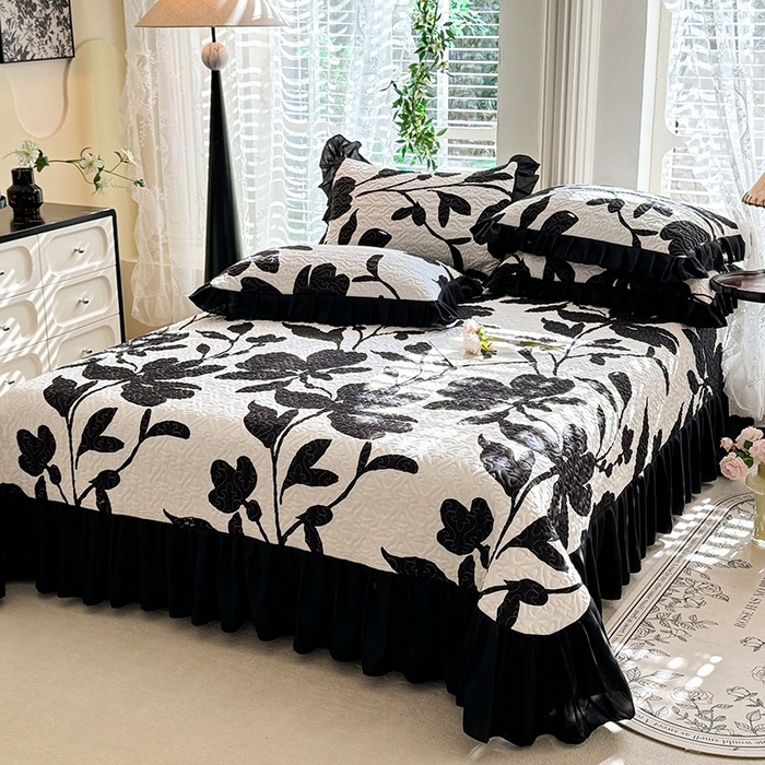 91家纺网 家纺一手货源 找家纺 金盛皇朝家纺 2025新款法式赫本风大花卉床盖四件套 并蒂同心