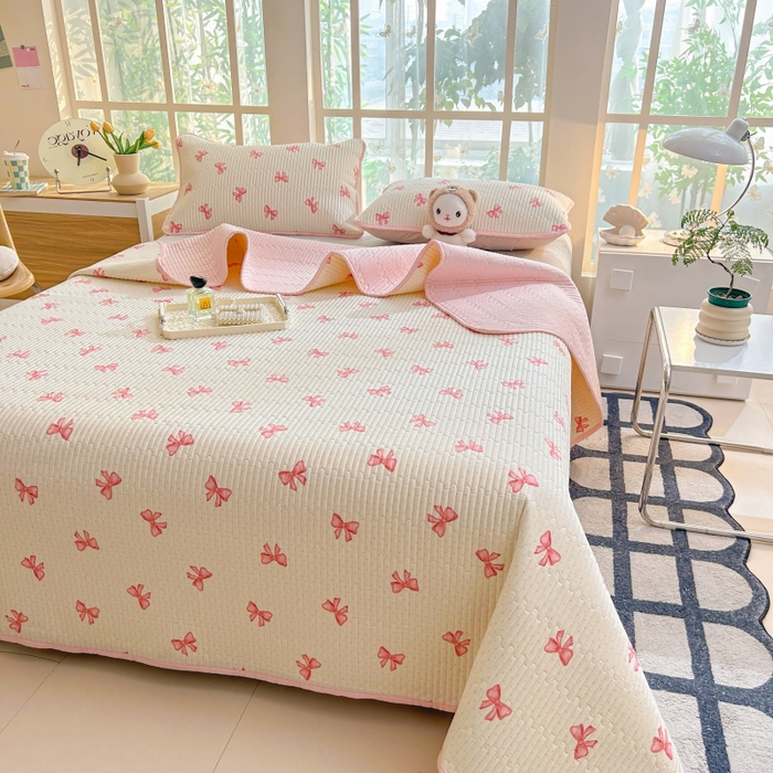 91家纺网 家纺一手货源 找家纺 恒尚居 2025新款全棉床盖床单小清新床垫床褥垫-跑量（四季款） 粉蝴蝶