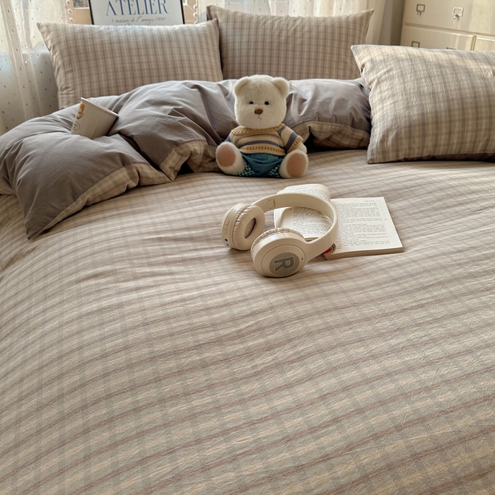 91家纺网 家纺一手货源 找家纺 雅居纺家纺 2025全棉色织水洗棉四件套 暮色灰