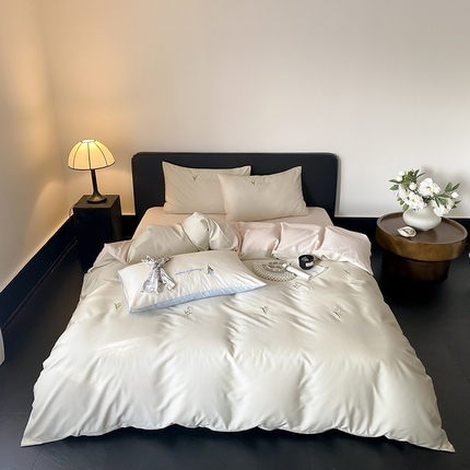 Mr.pig猪先生水洗棉 2025新款天丝棉绣花郁金香系列四件套 郁金香-桃喜粉