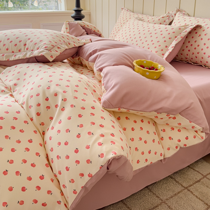 91家纺网 家纺一手货源 找家纺 可思家纺2025新款可思-简单款双层纱套件 小苹果