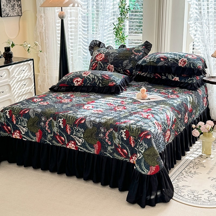 91家纺网 家纺一手货源 找家纺 金盛皇朝家纺 2025新款法式赫本风大花卉床盖四件套 凤鸣朝阳