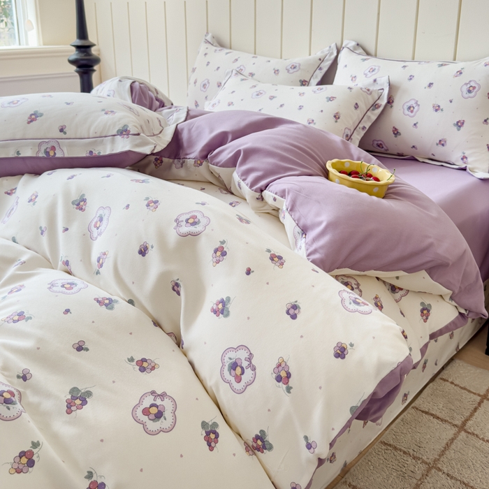 91家纺网 家纺一手货源 找家纺 可思家纺2025新款可思-简单款双层纱套件 紫葡萄