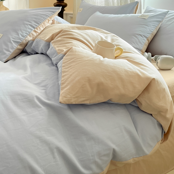 91家纺网 家纺一手货源 找家纺 寐居家纺 2025新款色织水洗棉套件 星空蓝+米金