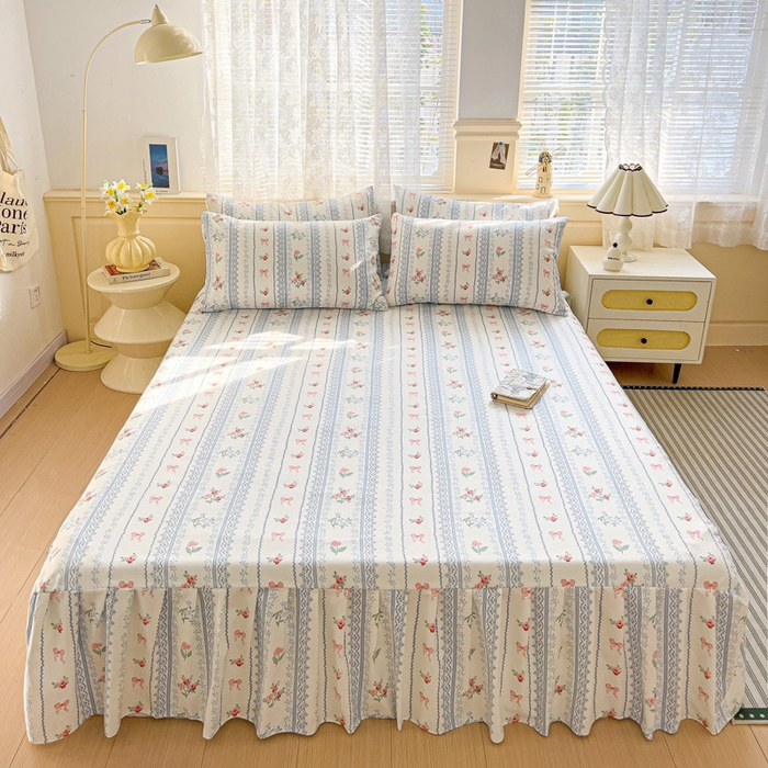 91家纺网 家纺一手货源 找家纺 极梦家纺（支持定制）  2025新款春秋130克加厚植物羊绒磨毛印花单床裙三件套 蓝莓芝士