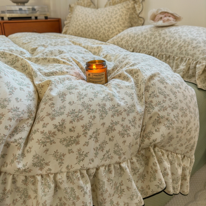 91家纺网 家纺一手货源 找家纺 寐居家纺 2025新款韩版舒柔绵四件套 花边款-初春