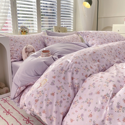 91家纺网 家纺一手货源 找家纺 （总）丫丫家纺  2025新款13070全棉喷气小清新印花单品套件系列-四件套