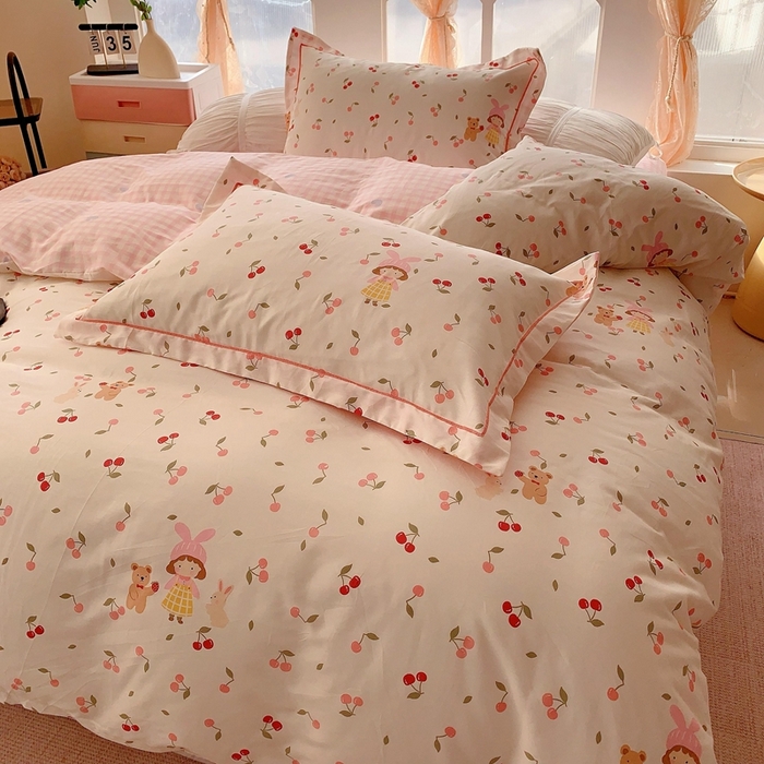 91家纺网 家纺一手货源 找家纺 奈萝家纺2025新款全棉 小号三件套 标准四件套 樱桃女孩