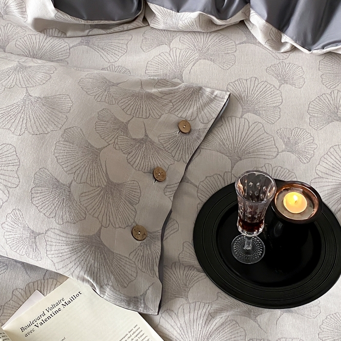 91家纺网 家纺一手货源 找家纺 旷野 2025新款全棉色织提花四件套 银杏-灰