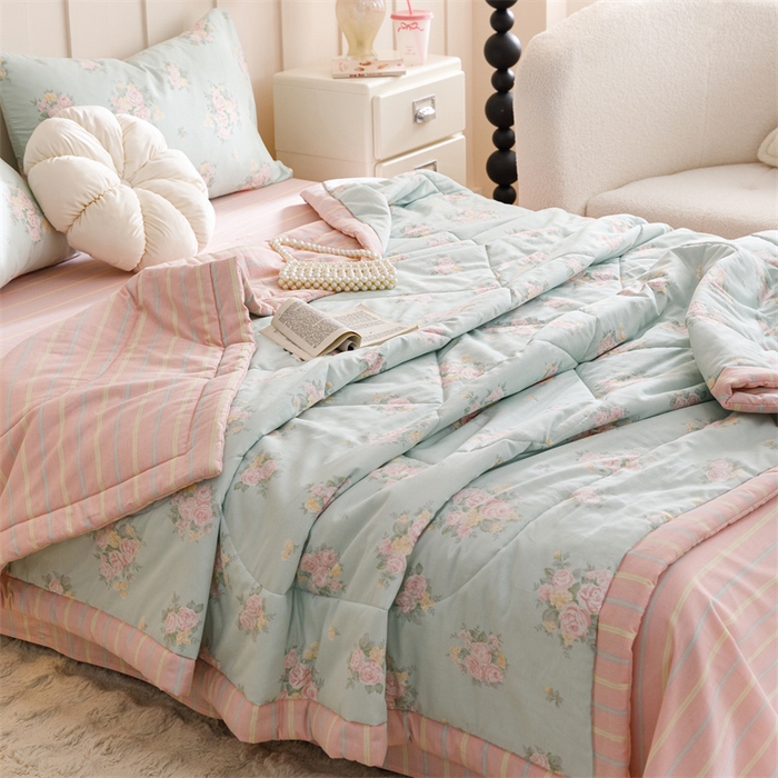 91家纺网 家纺一手货源 找家纺 恬思语家纺 2025新款全棉印花棉花夏被夏枝花语