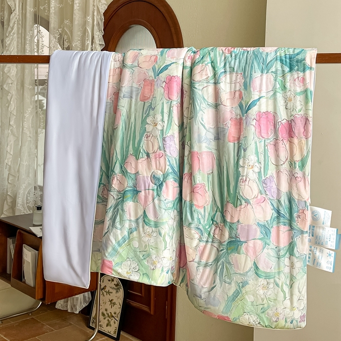 91家纺网 家纺一手货源 找家纺 小禹仔 2025新款针织凉感丝印花夏被夏凉被 郁情粉