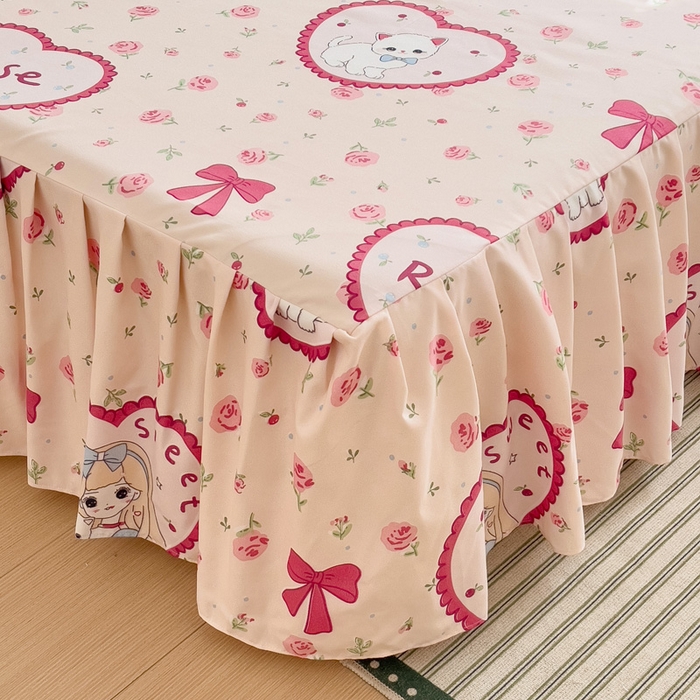 91家纺网 家纺一手货源 找家纺 极梦家纺（支持定制）  2025新款春秋130克加厚植物羊绒磨毛印花单床裙三件套 最爱猫咪