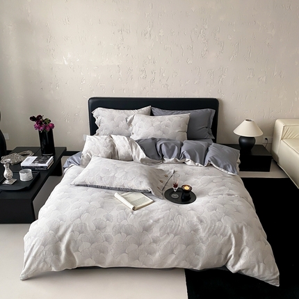 旷野 2025新款全棉色织提花四件套 银杏-灰