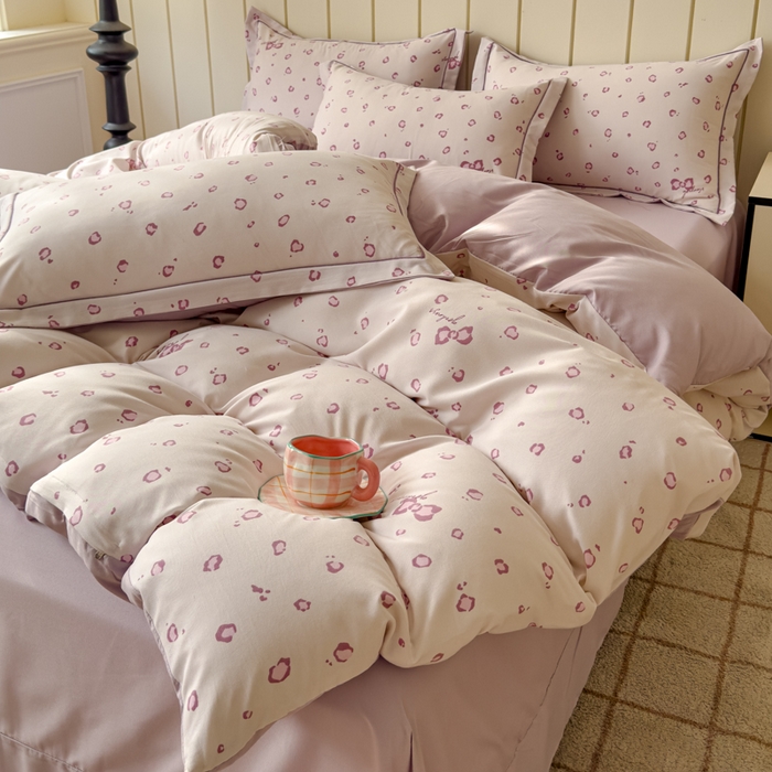 91家纺网 家纺一手货源 找家纺 可思家纺2025新款可思-简单款双层纱套件 紫豹纹