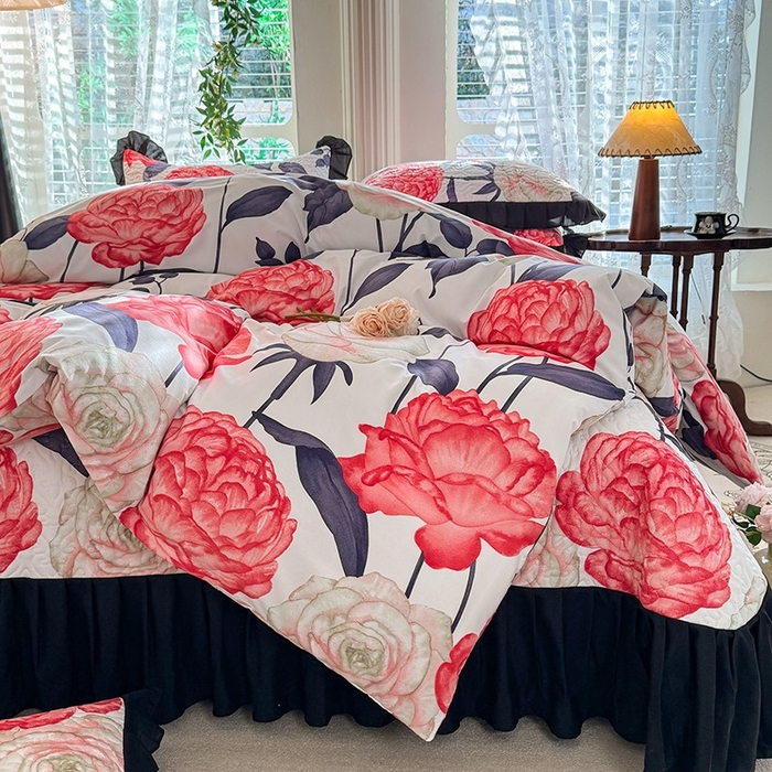 91家纺网 家纺一手货源 找家纺 金盛皇朝家纺 2025新款法式赫本风大花卉床盖四件套 花开富贵