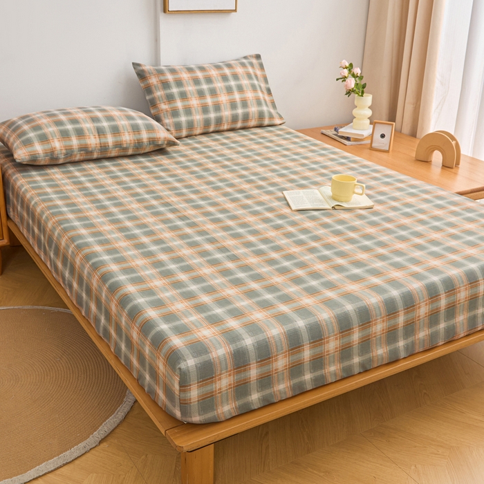 91家纺网 家纺一手货源 找家纺 棉乐町家居  2025新款原棉粗布床笠 摩卡格