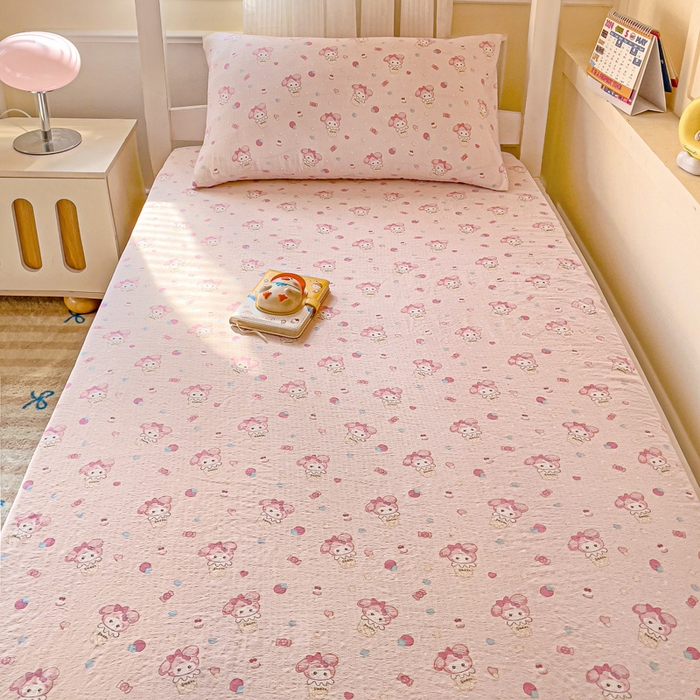 91家纺网 家纺一手货源 找家纺 纽缦家纺 2025新款云感提花双层纱学生床笠 小鸥鸥