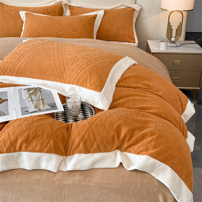 91家纺网 家纺一手货源 找家纺 金喜 2025新款高品质牛奶绒拼角四件套 南法假日-枫糖