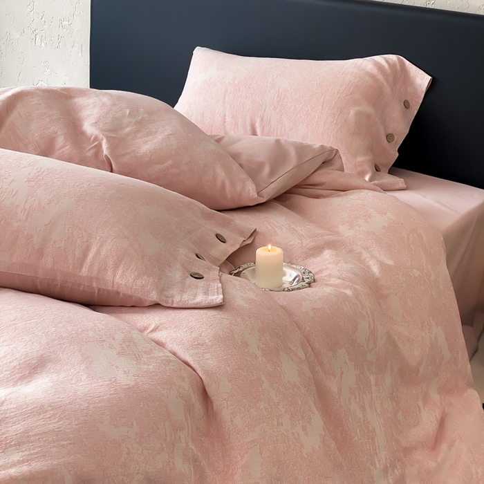 91家纺网 家纺一手货源 找家纺 旷野 2025新款全棉色织提花四件套 雾凇-粉