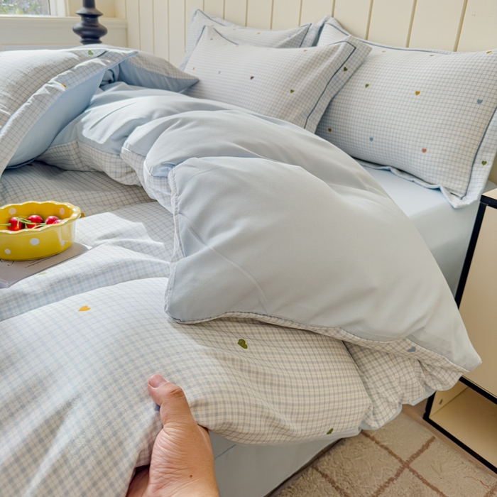 91家纺网 家纺一手货源 找家纺 可思家纺2025新款可思-简单款双层纱套件 心语蓝