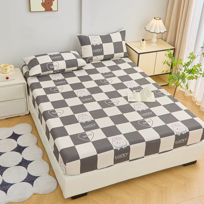 91家纺网 家纺一手货源 找家纺 棉乐町家居  2025新款原棉粗布床笠 lucky兔