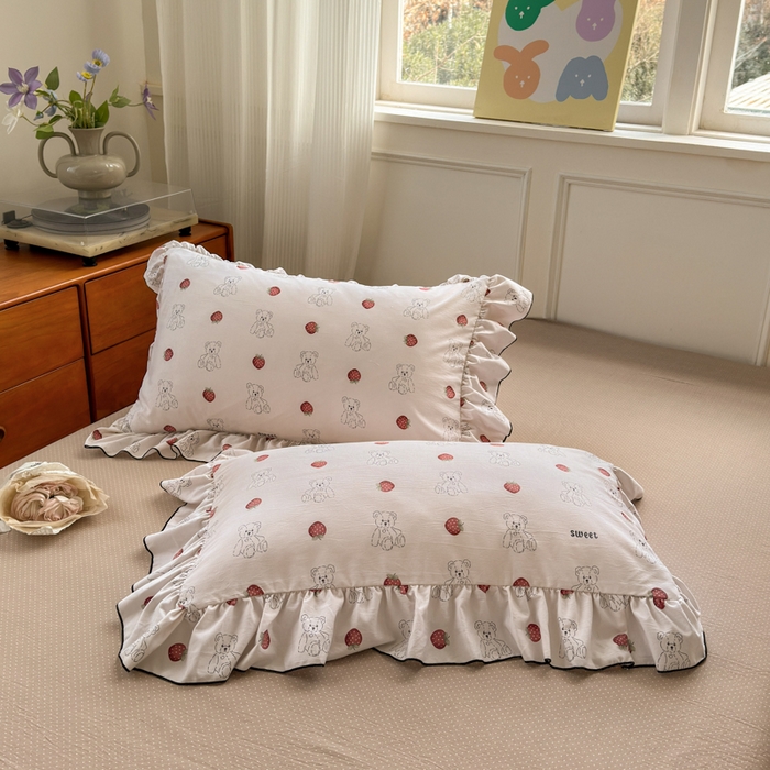 91家纺网 家纺一手货源 找家纺 寐居家纺 2025新款韩版舒柔绵四件套 花边款-莓莓熊