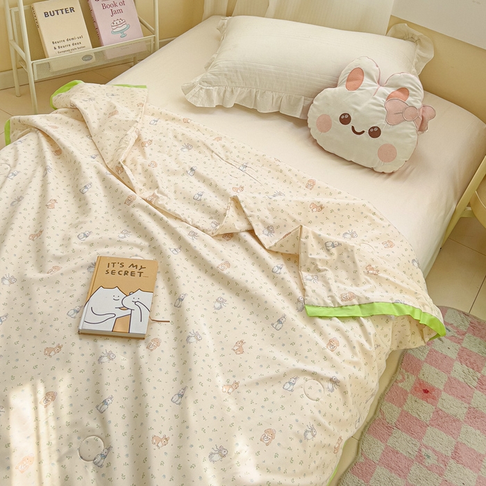 91家纺网 家纺一手货源 找家纺 十九色 2025新款液态硅胶飞边凉感奶嘴同源硅胶微重力贴身凉爽儿童夏被 小兔兔