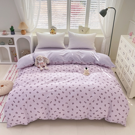 丫丫家纺   2025全棉13070单被套印花小清新卡通碎花纯棉单品被套枕套（有预缩售后无忧 免费提供买家秀） 紫色蝴蝶结