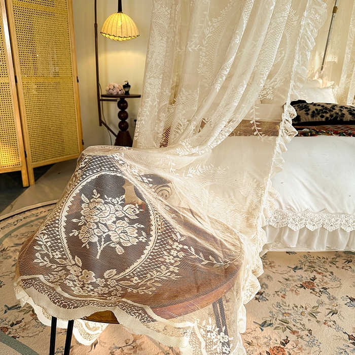 91家纺网 家纺一手货源 找家纺 都市缘蚊帐  2025新款303法式提花蕾丝蚊帐 303薇尔庄园-奶油玉