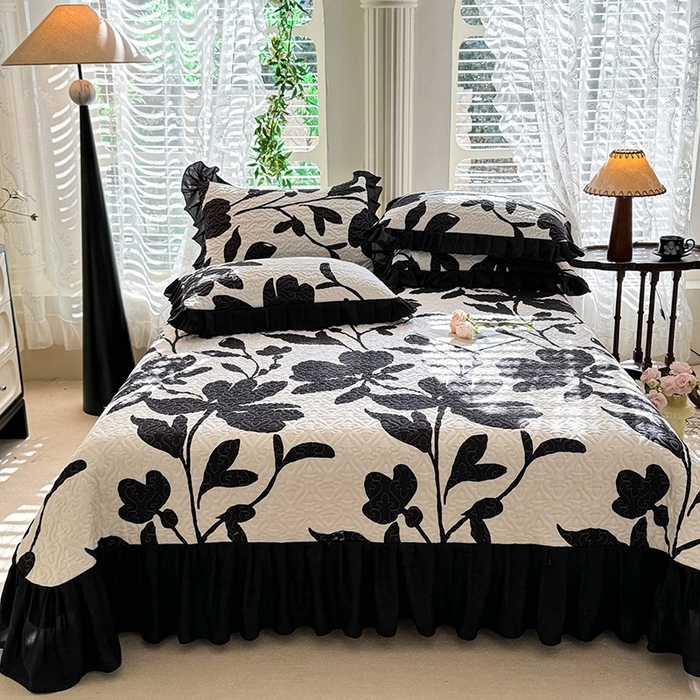 91家纺网 家纺一手货源 找家纺 金盛皇朝家纺 2025新款法式赫本风大花卉床盖四件套 并蒂同心