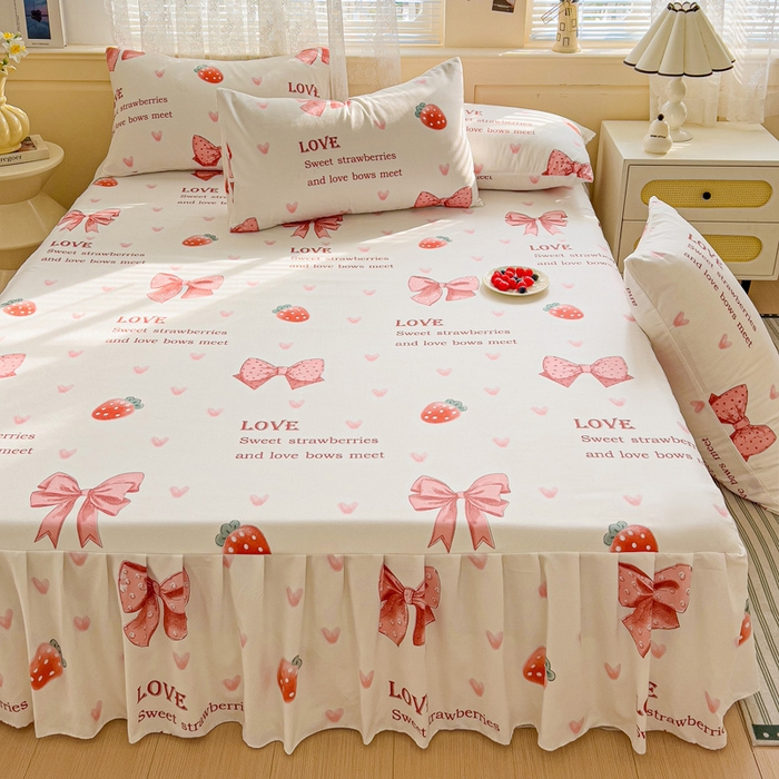 91家纺网 家纺一手货源 找家纺 极梦家纺（支持定制）  2025新款春秋130克加厚植物羊绒磨毛印花单床裙三件套 公主心愿