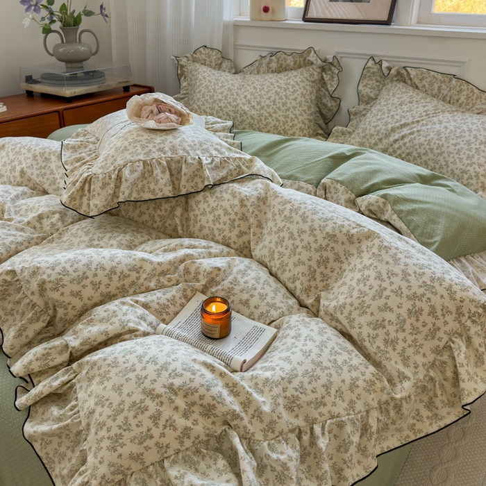 91家纺网 家纺一手货源 找家纺 寐居家纺 2025新款韩版舒柔绵四件套 花边款-初春