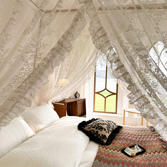 91家纺网 家纺一手货源 找家纺 都市缘蚊帐  2025新款303法式提花蕾丝蚊帐 303玫瑰庄园-奶油杏