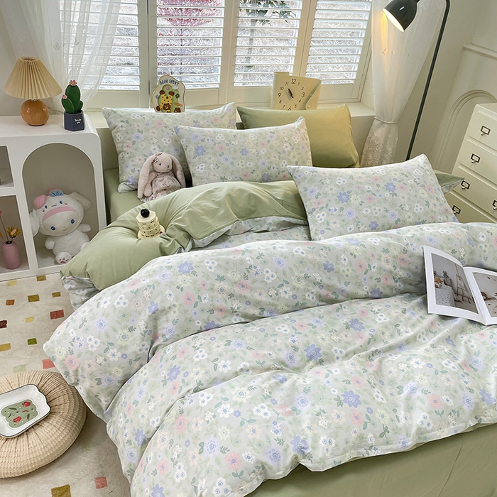 91家纺网 家纺一手货源 找家纺 丫丫家纺  2025新款13070全棉喷气小清新印花单品套件系列-四件套 绿意盎然