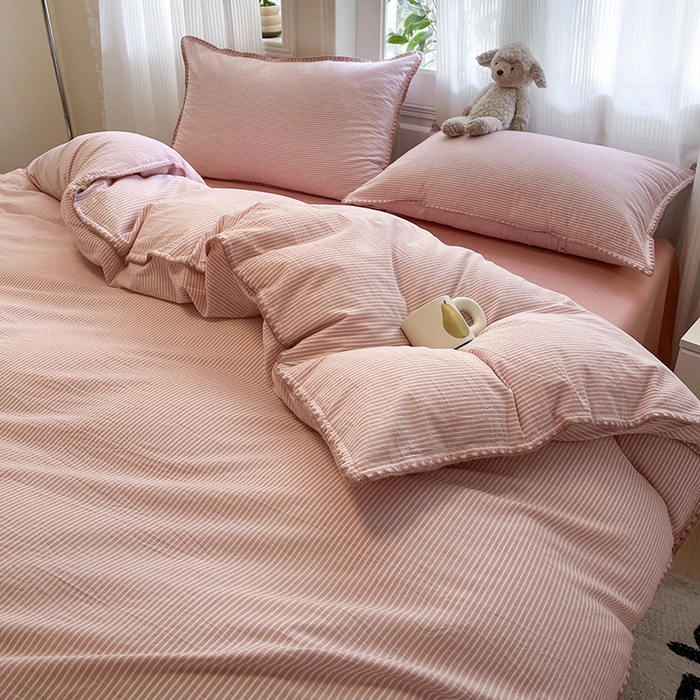 91家纺网 家纺一手货源 找家纺 蓝邻家纺 2025年新款全棉水洗棉贝壳边四件套系列 佐伊粉