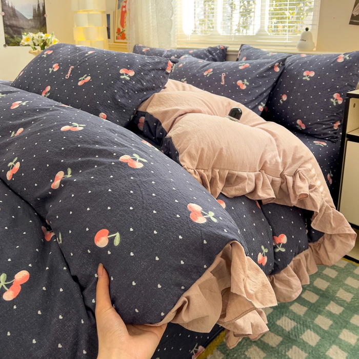 91家纺网 家纺一手货源 找家纺 纽缦家纺 2025新款云感提花双层纱韩版四件套 大吉大厘