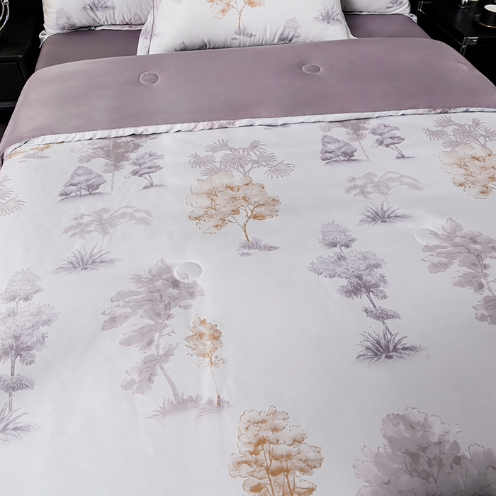 91家纺网 家纺一手货源 找家纺 千嘻汇2025新款水洗天丝真丝夏被四件套夏凉被空调被 发财树紫